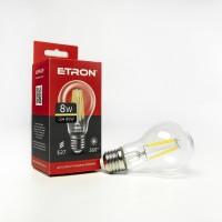 Світлодіодна філаментна лампа ETRON Filament A60 8W E27 3000K прозора