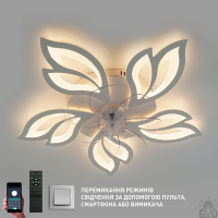Керована світлодіодна люстра з вентилятором FAN ASTRA 85W+18W 5F-APP-680&times;120-WHITE/CLEAR-220-IP20