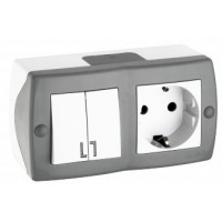 Выключатель 2 кл. + Розетка с заземлением OCTANS СЕРЫЙ MONO Electric