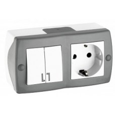 Выключатель 2 кл. + Розетка с заземлением OCTANS СЕРЫЙ MONO Electric