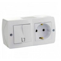 Выключатель 2 кл. + Розетка с/з OCTANS IP20 Mono Electric
